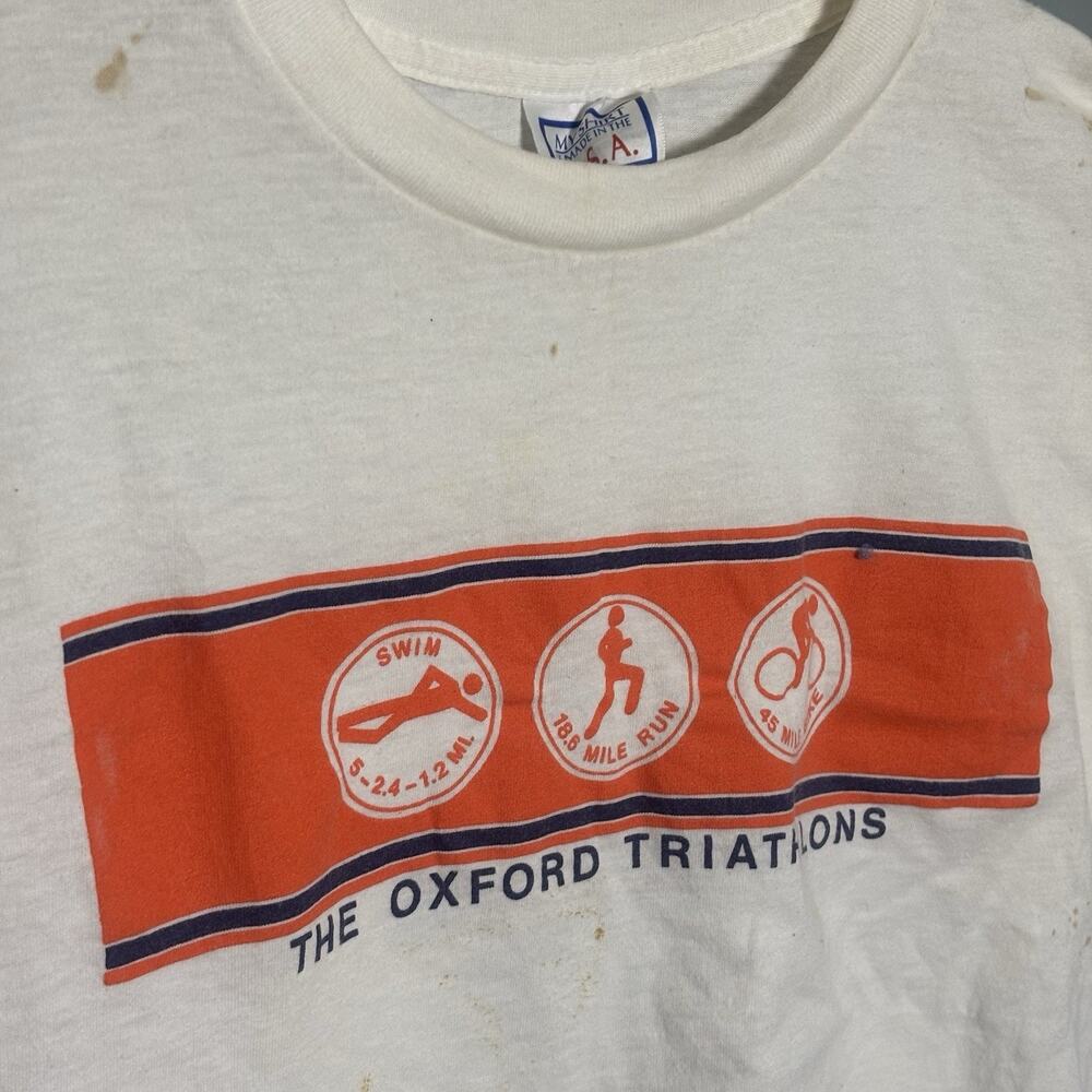 Vintage 80’s Oxford Triathlons White T Shirt Small Endurance Marathon Running L
